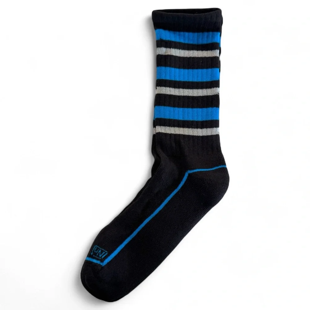 No Nonsense‎ Mens Crew Socks Size 6-15 Black With Blue Gray Stripes